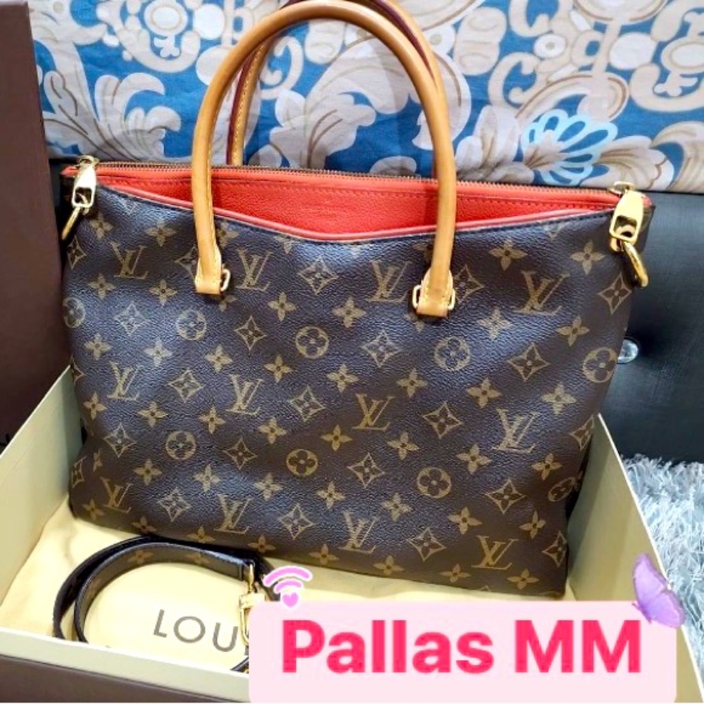 ❤️‍🔥PALLAS MM❤️‍🔥 LOUIS VUITTON Pallas Monogram Canvas Shoulder Bag Red